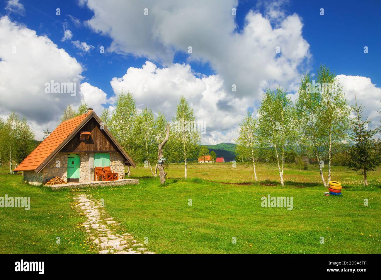 Donna Brezna, Montenegro - 5/24/2019 - Case rustiche circondate dalla natura in primavera Foto Stock