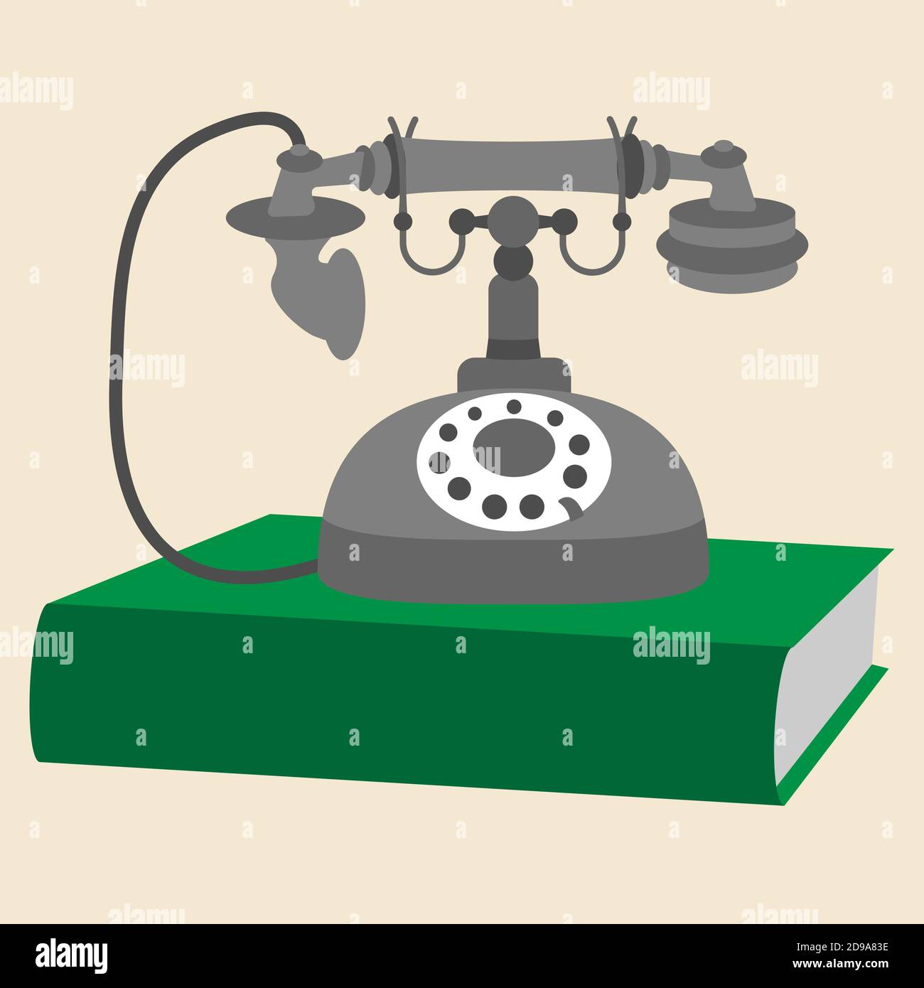 Vecchio telefono vintage su una rubrica verde Illustrazione Vettoriale