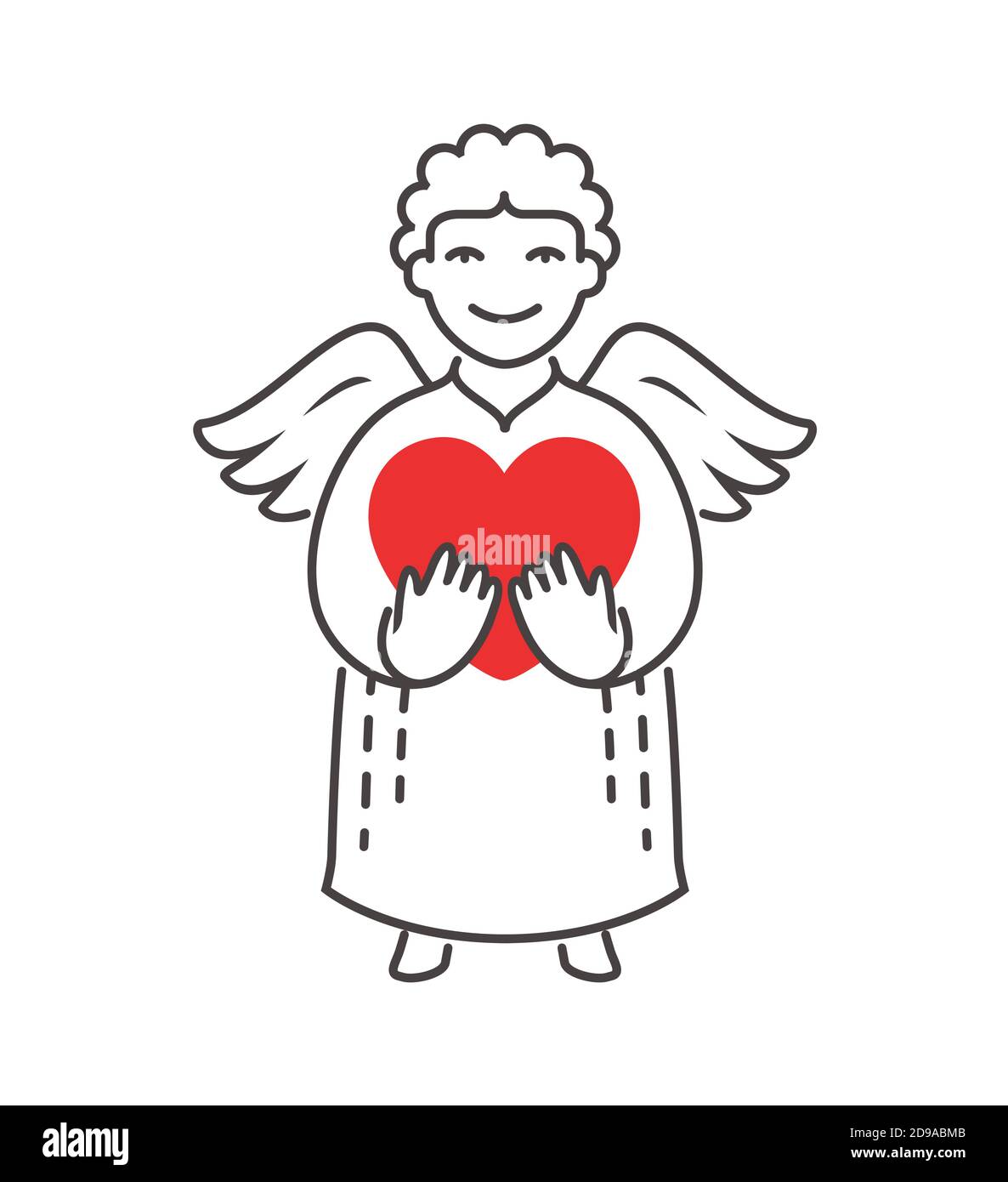 Angelo con simbolo del cuore. Illustrazione del vettore religioso Illustrazione Vettoriale