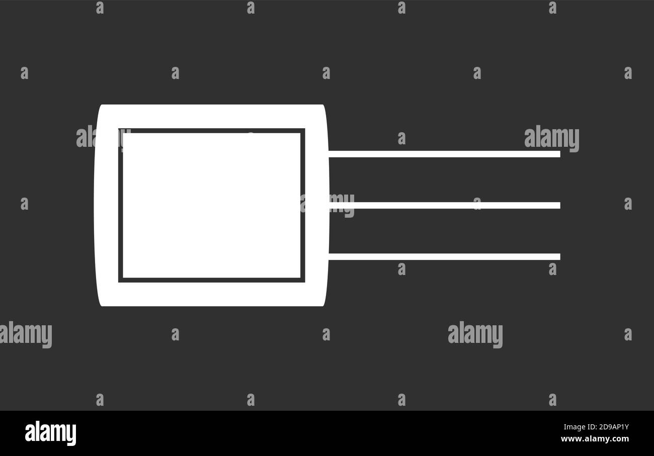 Icona vettoriale dei transistor elettronici su sfondo nero. Illustrazione del simbolo del transistor isolata Illustrazione Vettoriale