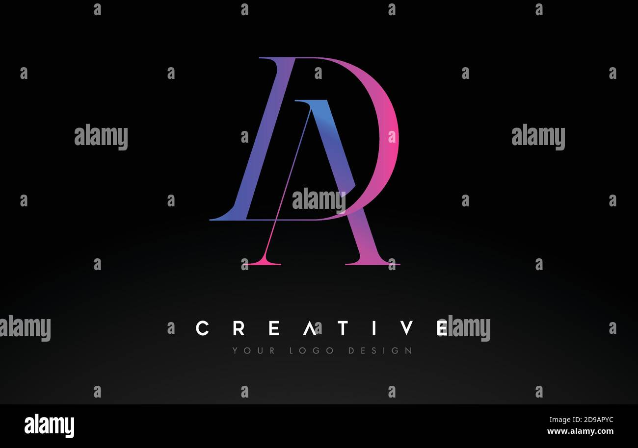 Concetto di icona logotipo LOGO DA ad letter design con carattere serif e classico elegante stile grafico vettoriale. Illustrazione Vettoriale