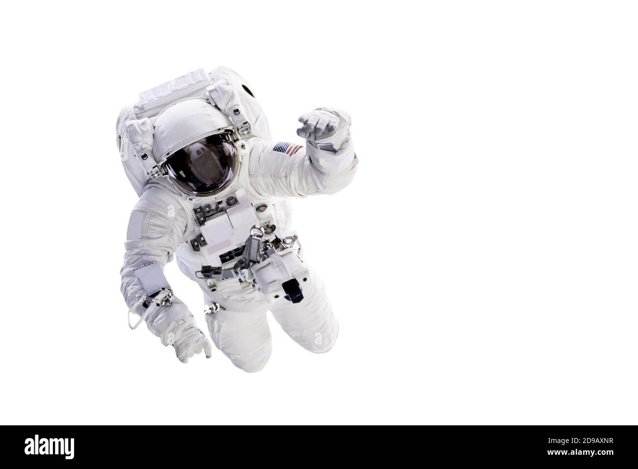 Astronauta con un jetpack isolato su sfondo bianco con copia Spazio - gli elementi di questa immagine sono forniti dalla NASA Foto Stock