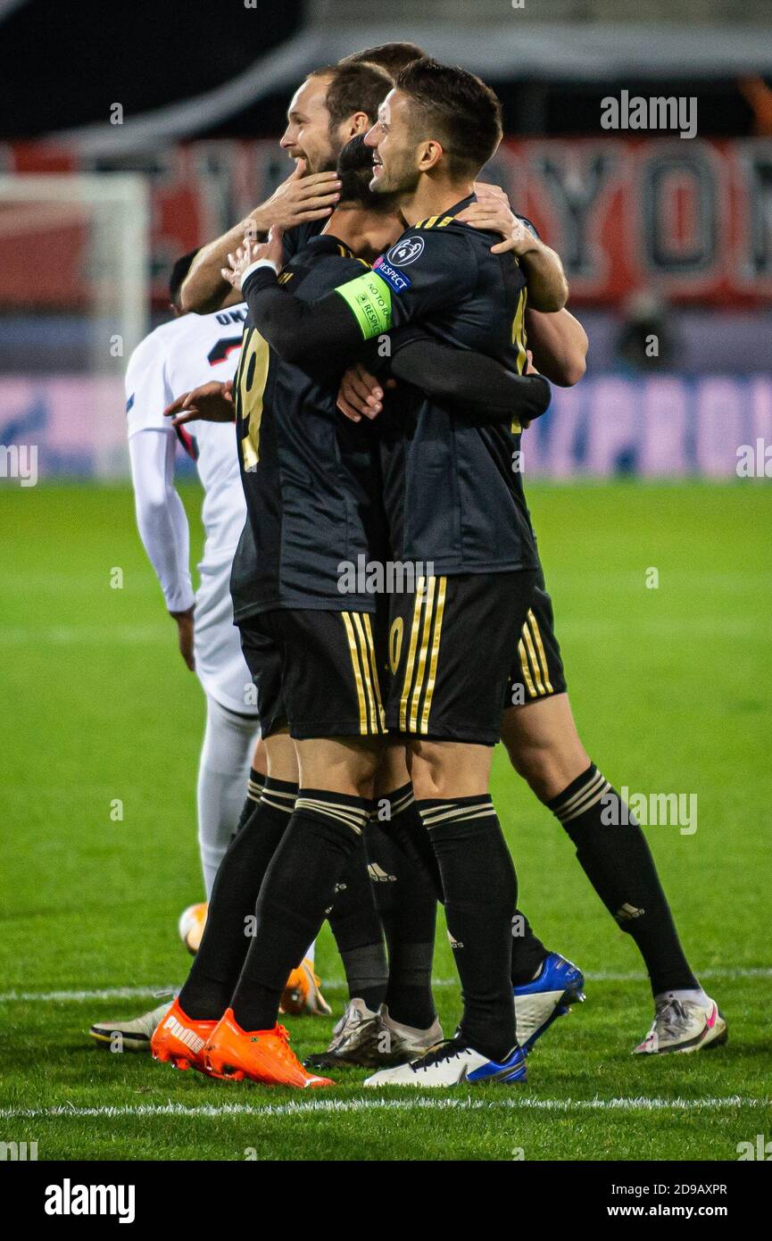 Herning, Danimarca. 03 Nov 2020. Antony (39) di Ajax Amsterdam segna per il 0-1 durante la partita della UEFA Champions League tra il FC Midtjylland e Ajax Amsterdam nel Gruppo D alla MCH Arena di Herting. (Photo Credit: Gonzales Photo/Alamy Live News Foto Stock