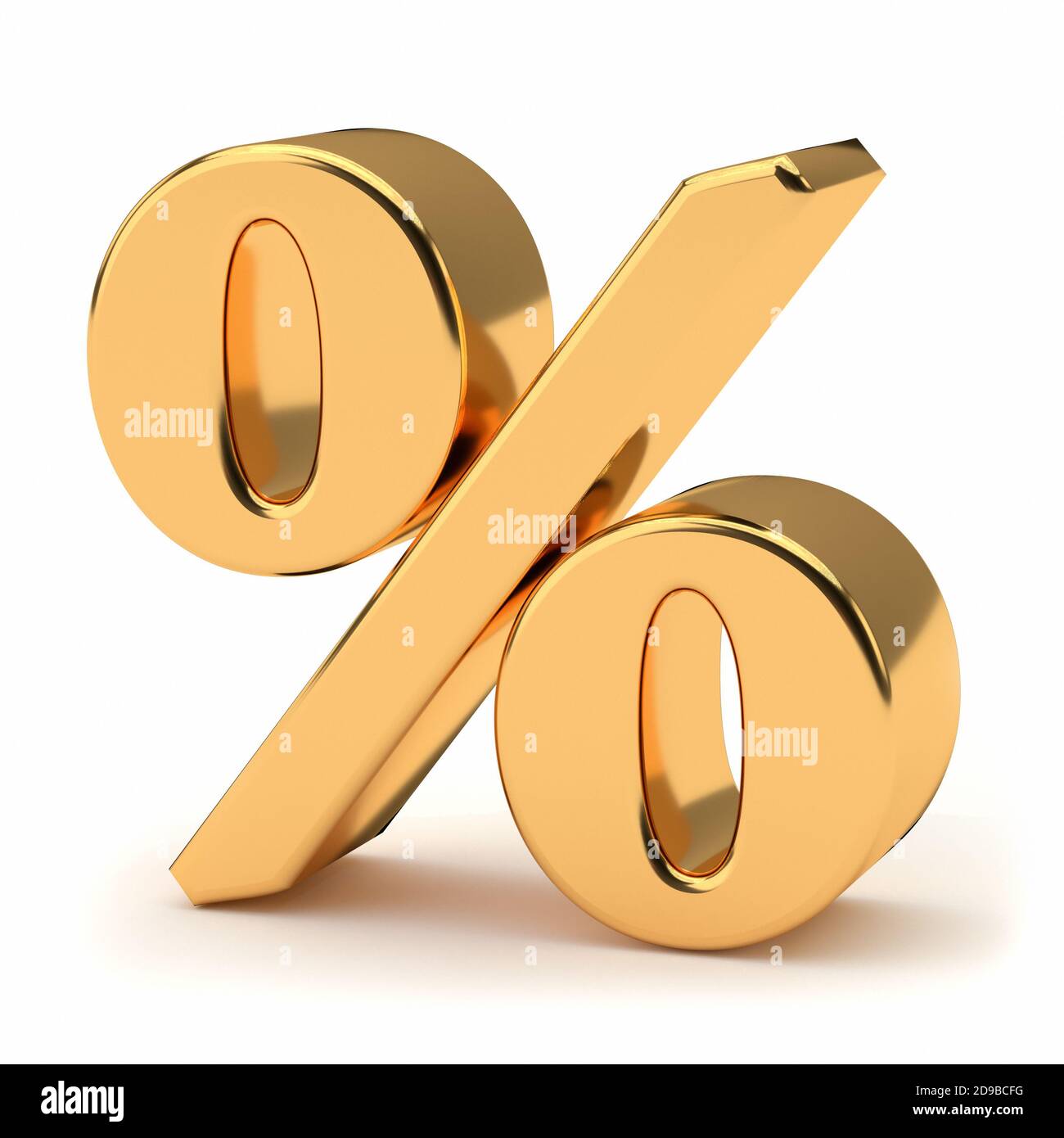 Simbolo percentuale d'oro isolato su bianco. Concetto aziendale. rendering 3d Foto Stock