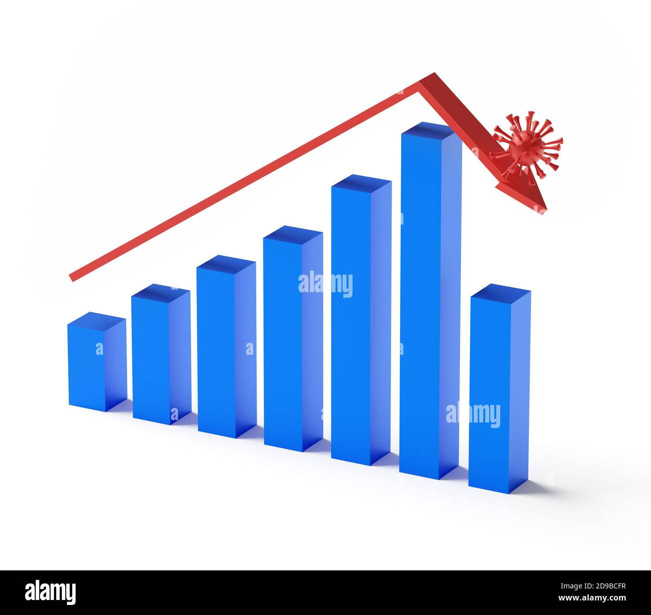 Business e il concetto di fallimento. Grafico e freccia in bancarotta con recessione con coronavirus. rendering 3d Foto Stock