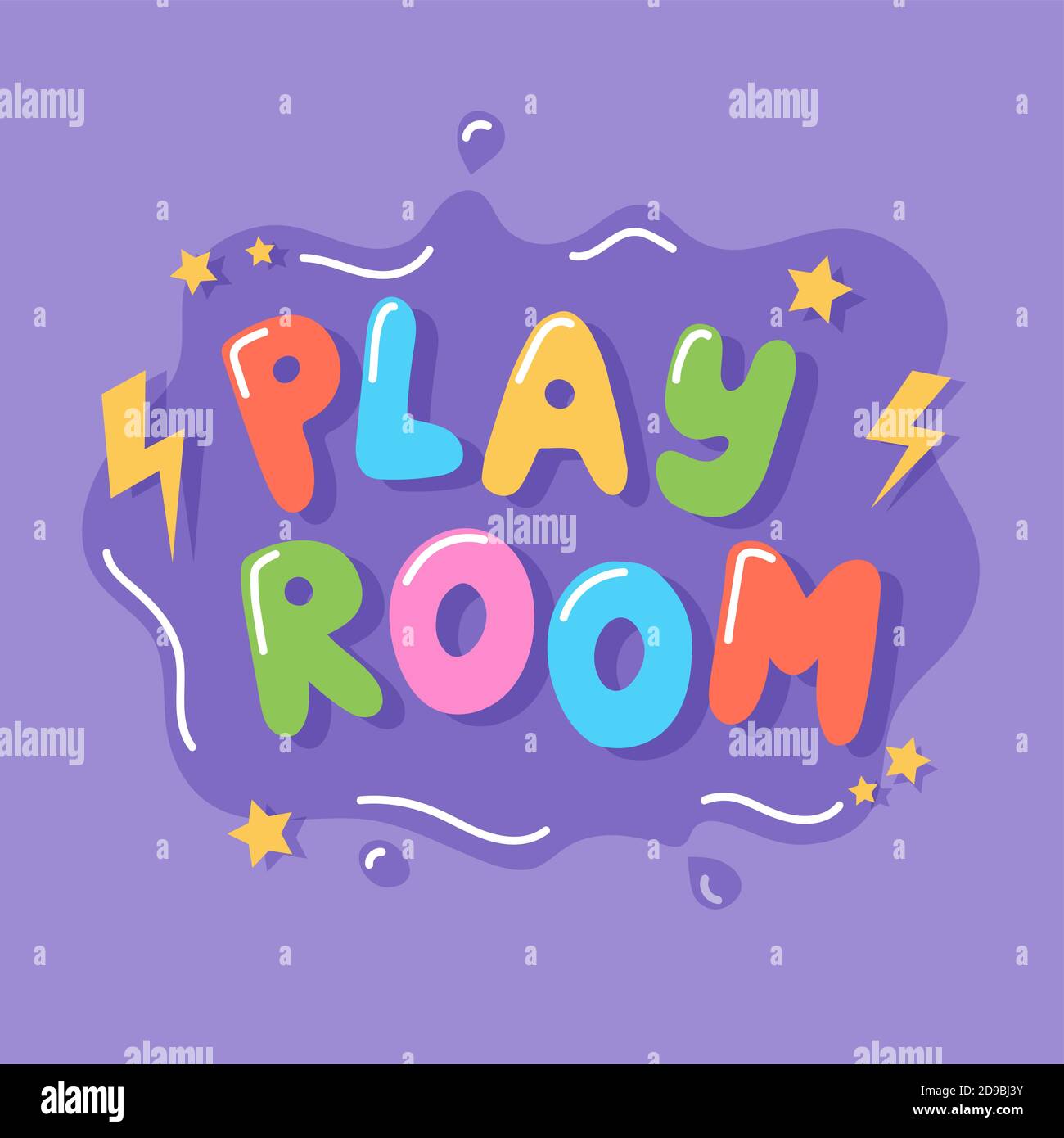 Sala giochi, modello colorato con lettere disegnate a mano, illustrazione vettoriale Illustrazione Vettoriale