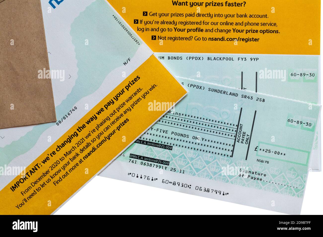 Controllare da MS&i per le vincite Premium Bond Foto Stock