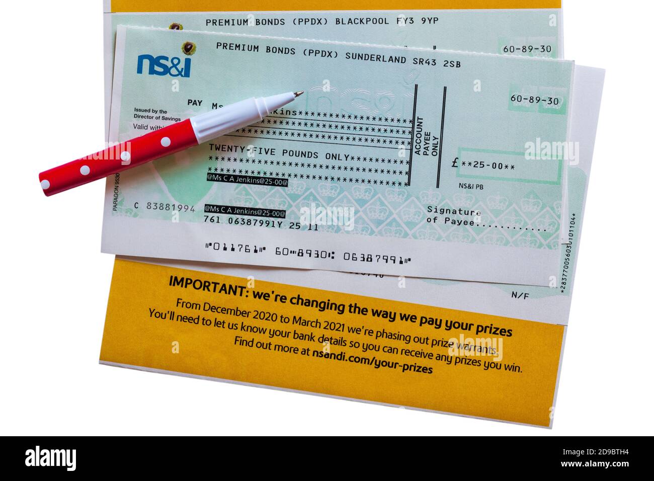 Controllare da MS&i per le vincite Premium Bond Foto Stock