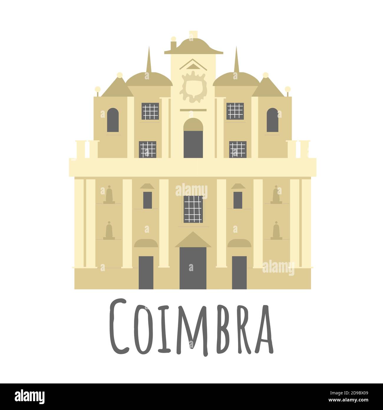 Monastero in stile piatto della Santa croce, simbolo di Coimbra. Icona del punto di riferimento per i viaggiatori. Illustrazione vettoriale isolata su sfondo bianco Illustrazione Vettoriale