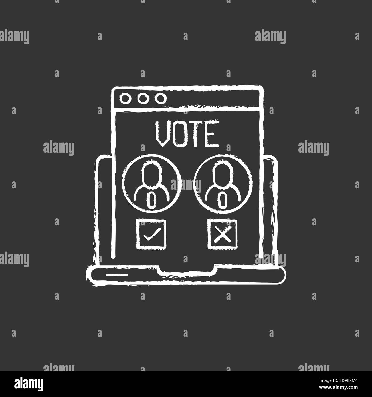 Voto online gesso icona bianca su sfondo nero Illustrazione Vettoriale