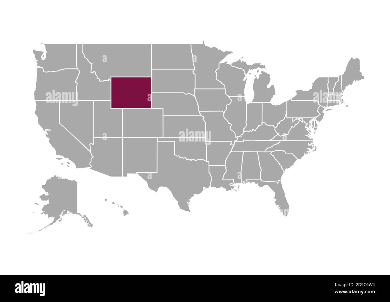 Mappa del Wyoming rispetto agli altri Stati Uniti d'America Foto Stock