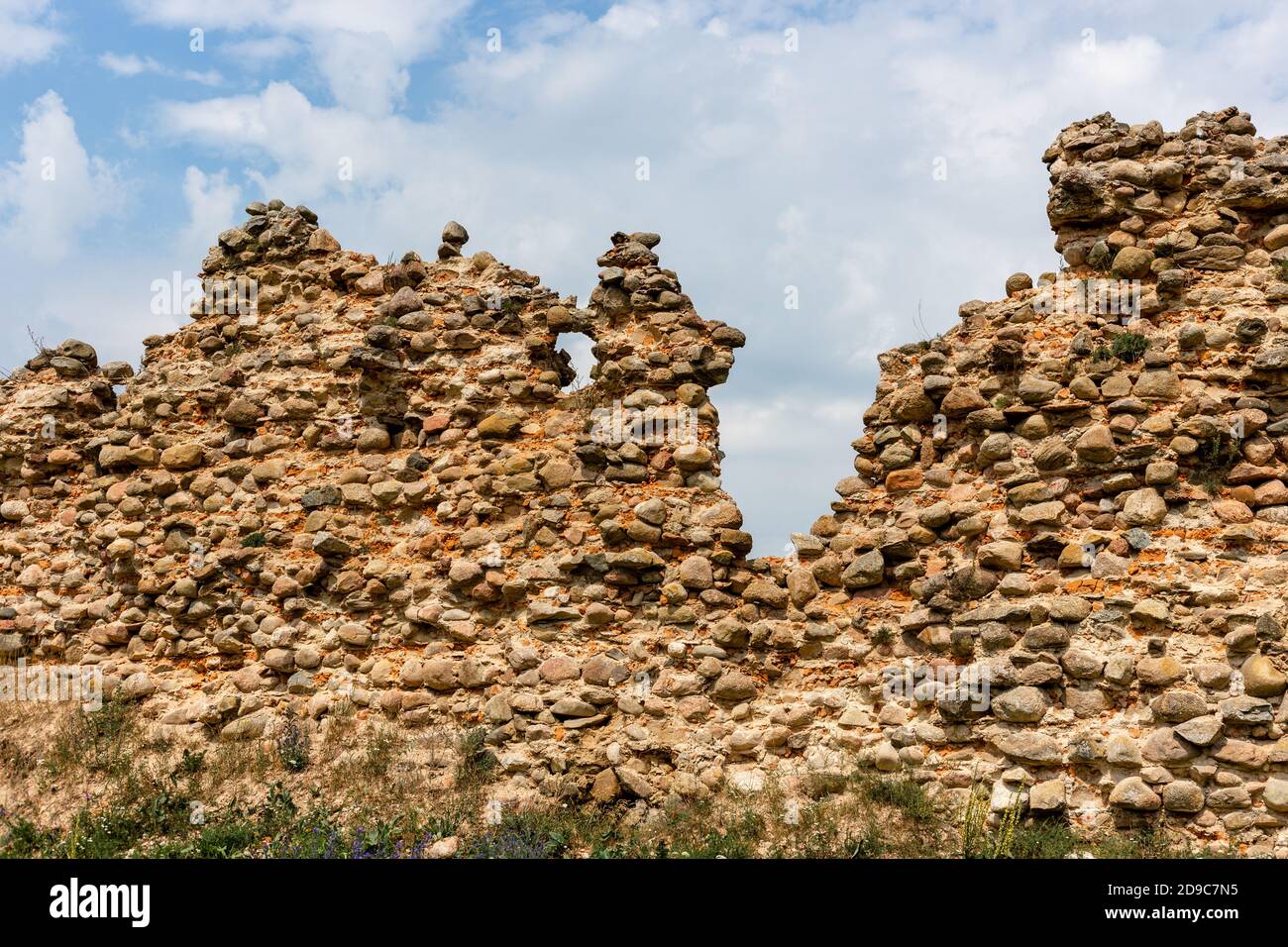Cicogna in un nido costruito su un alto pilastro Foto Stock