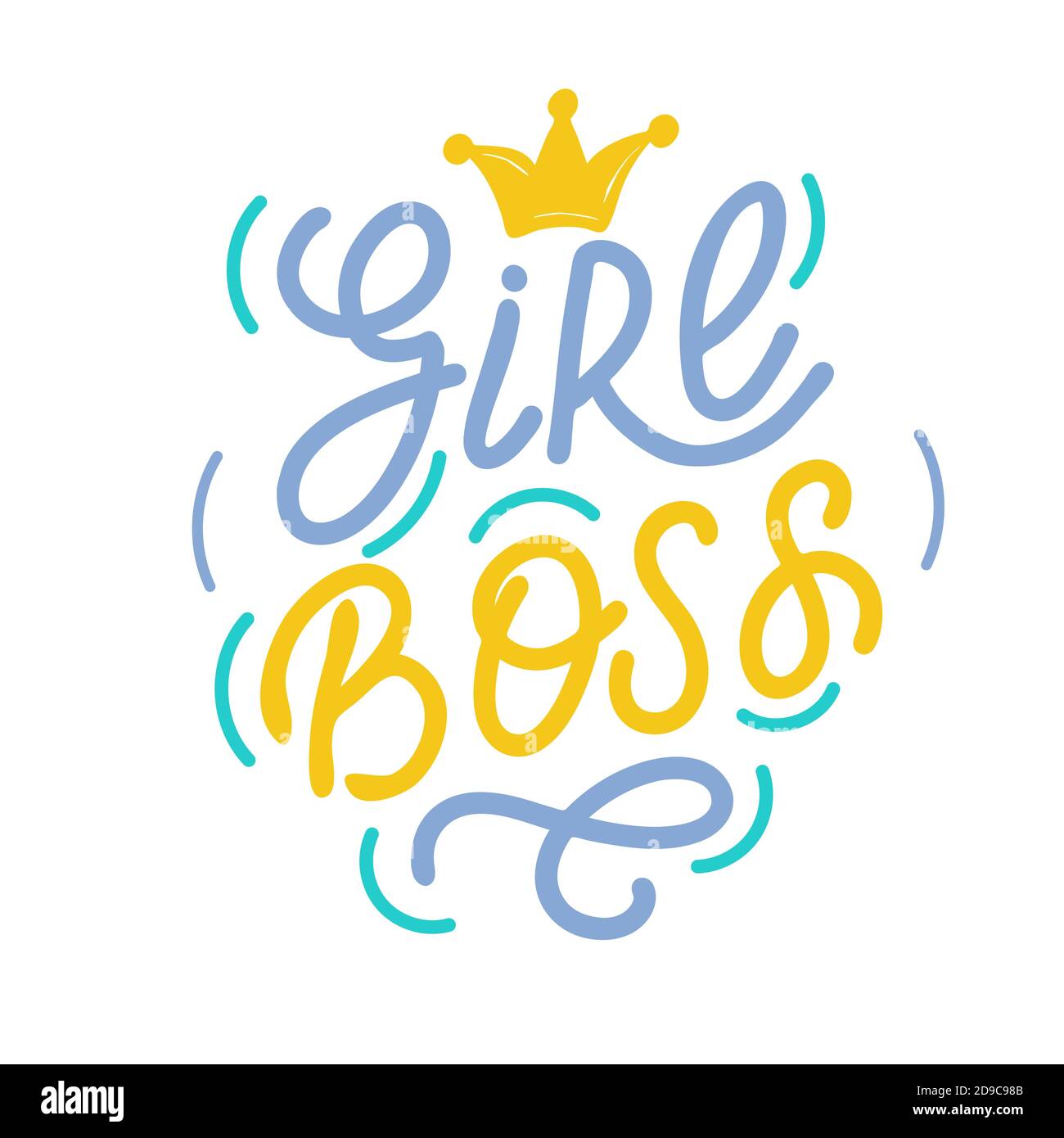Lettering - girl boss - lettere blu e gialle su sfondo bianco, grafica vettoriale, per cartoline, poster, stampe t-shirt, copertine per notebook Illustrazione Vettoriale