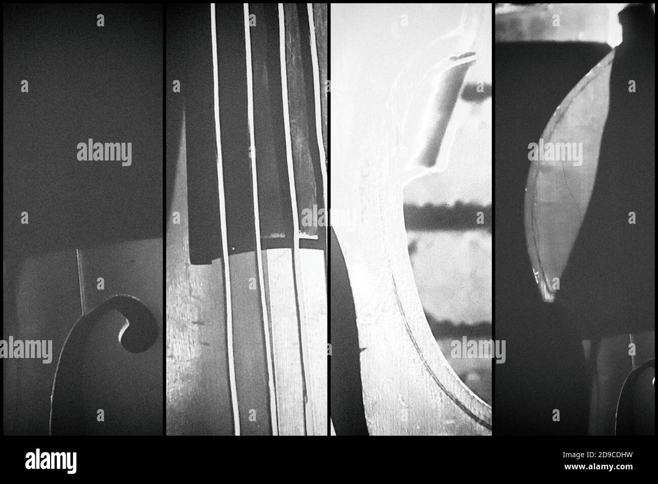 Primo piano di un poster di arte musicale in bianco e nero con contrabbasso. Foto Stock
