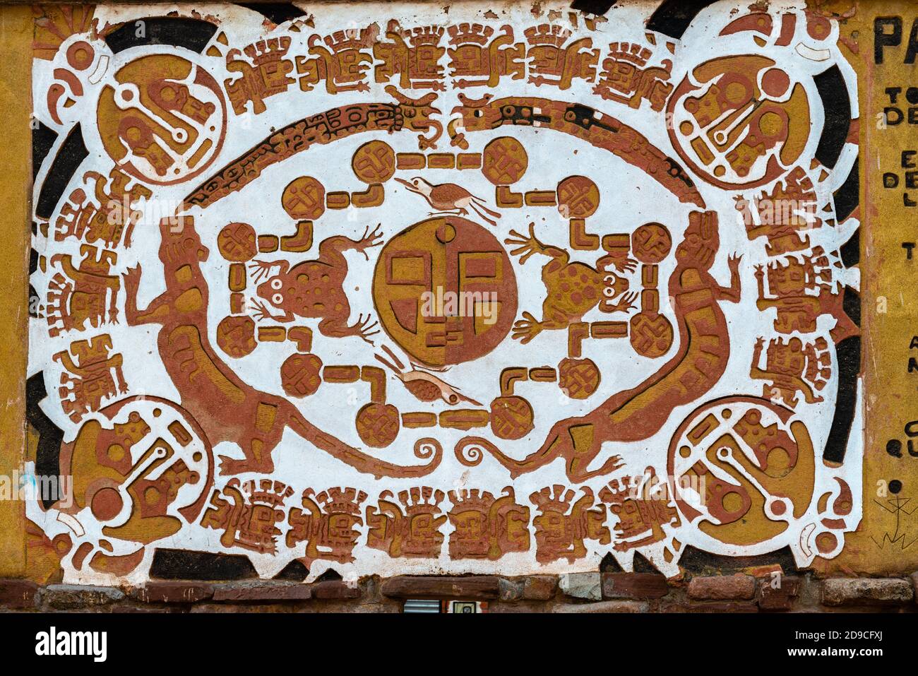 Pittura con simboli storici, città di Tiwanaku o Towanacu , Altiplano, comune la Paz, Bolivia, America Latina Foto Stock
