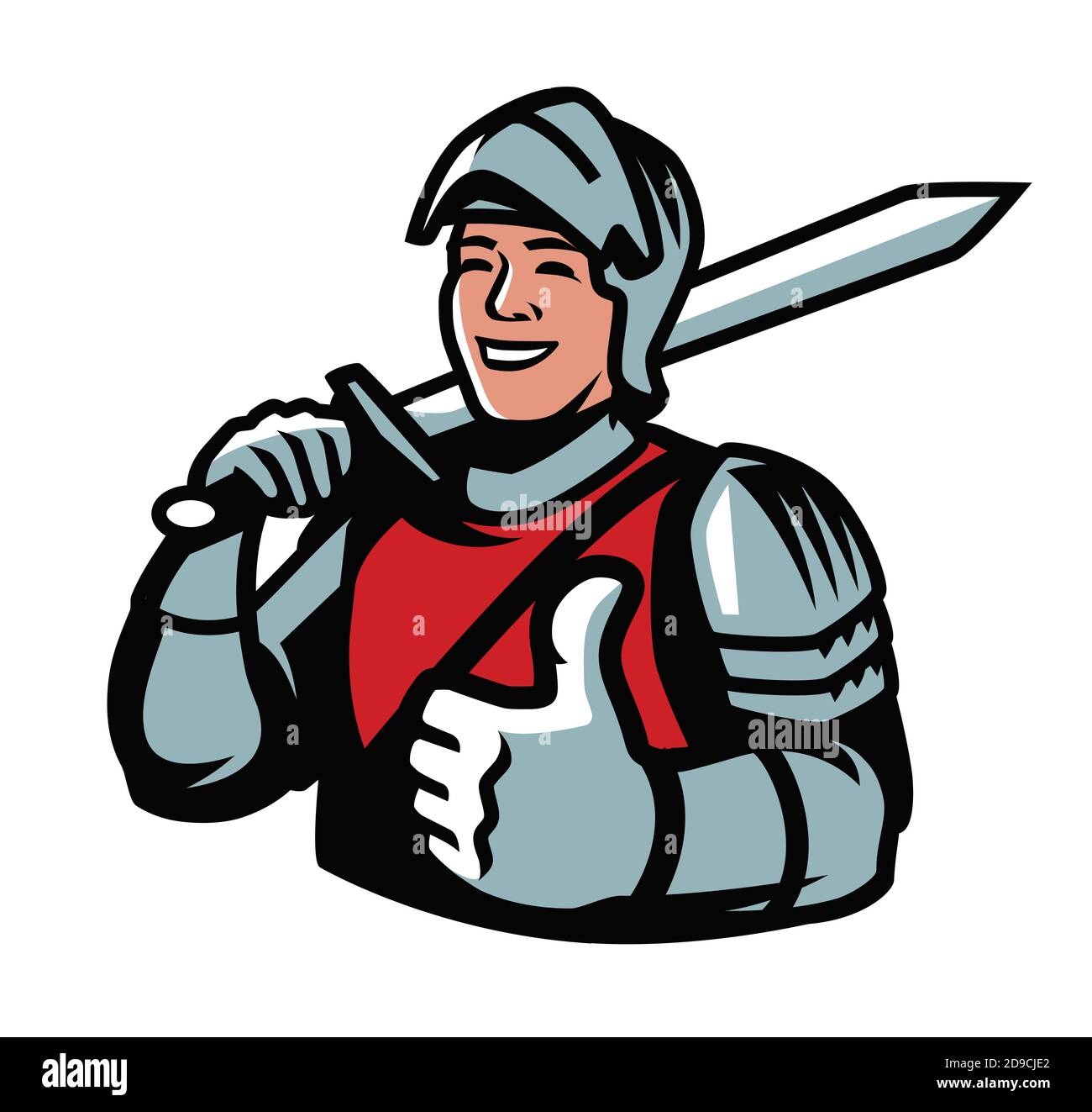 Cavaliere con la spada. Illustrazione vettoriale del simbolo di potenza e potenza Illustrazione Vettoriale