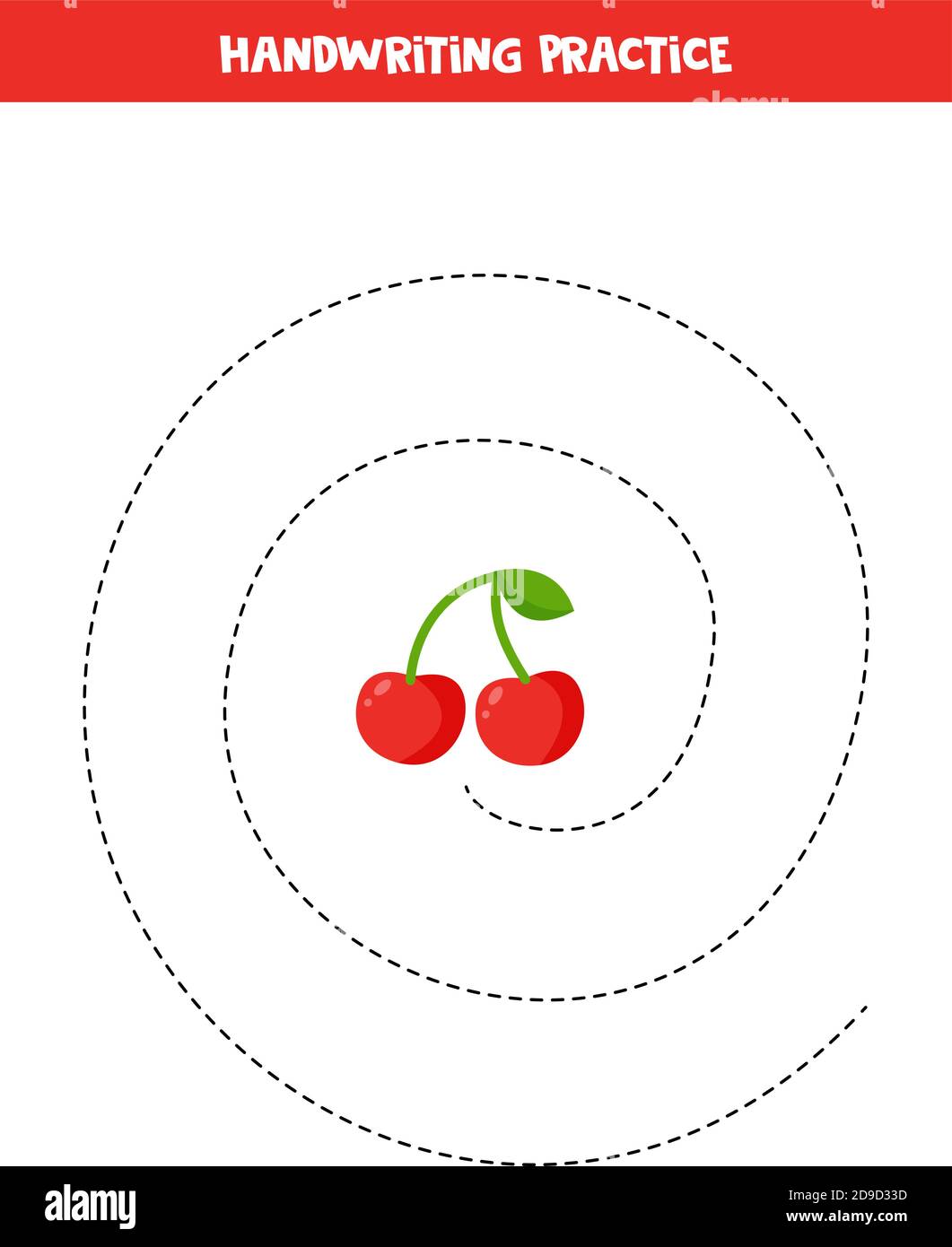Tracciatura delle linee con ciliegio. Abilità di scrittura pratica per i capretti. Illustrazione Vettoriale