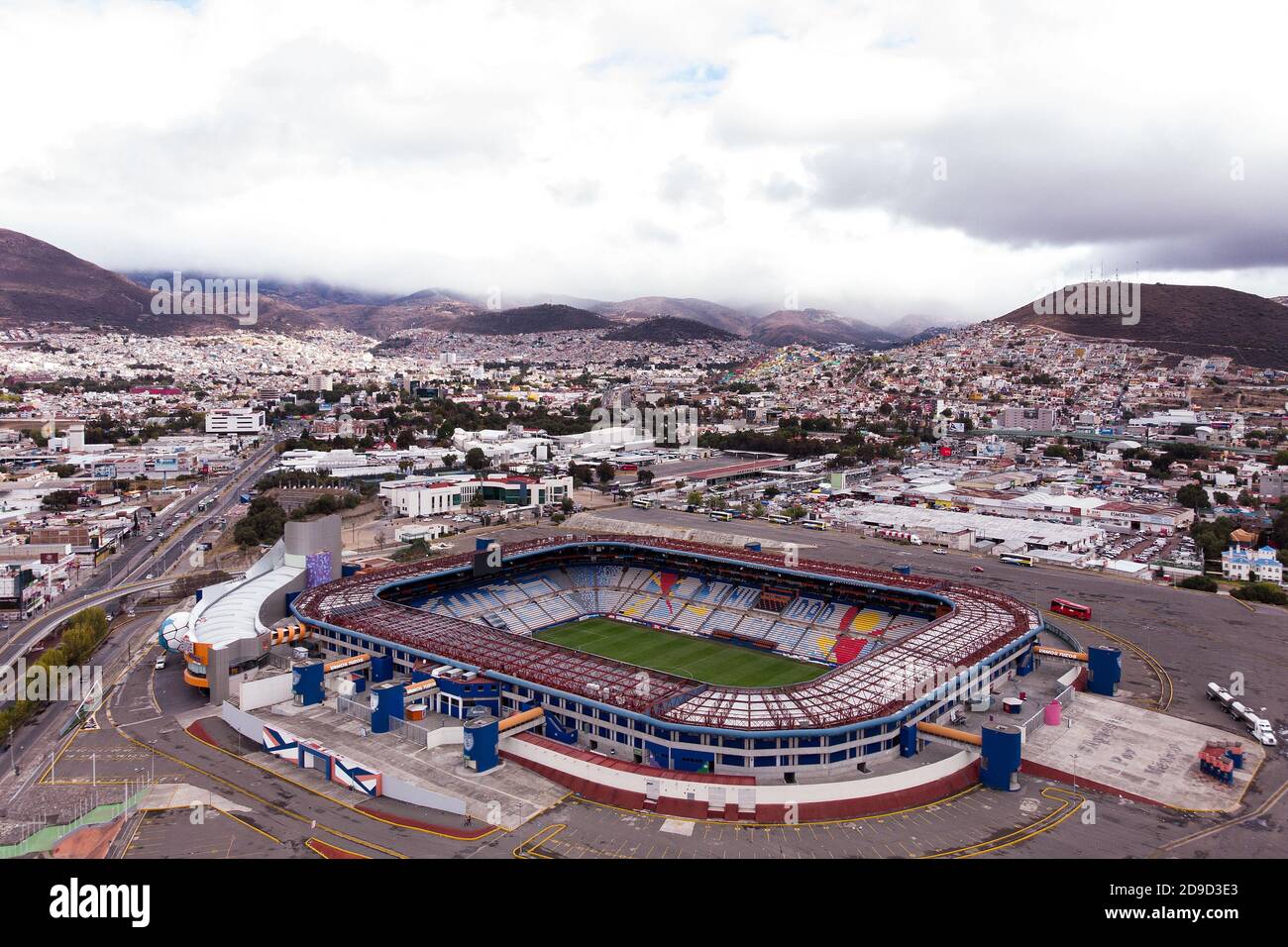 Veduta aerea dell'Estadio Hidalgo, sede della squadra di calcio Pachuca a Pachuca, Hidalgo, Messico. Foto Stock