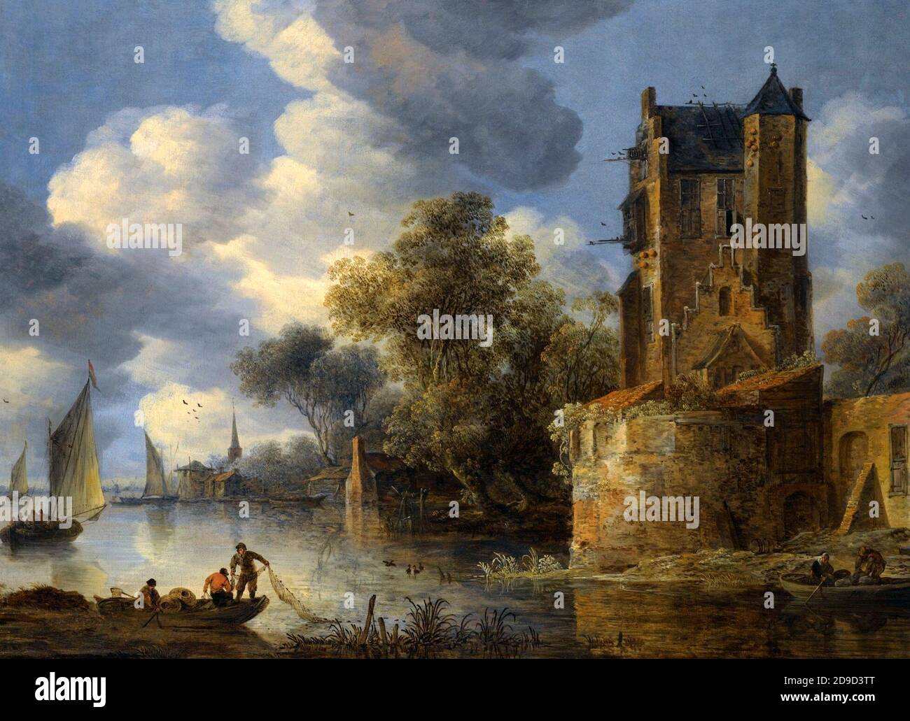 Paesaggio fluviale con Bastione - Adriaen van der Cabel, 1660s Foto Stock