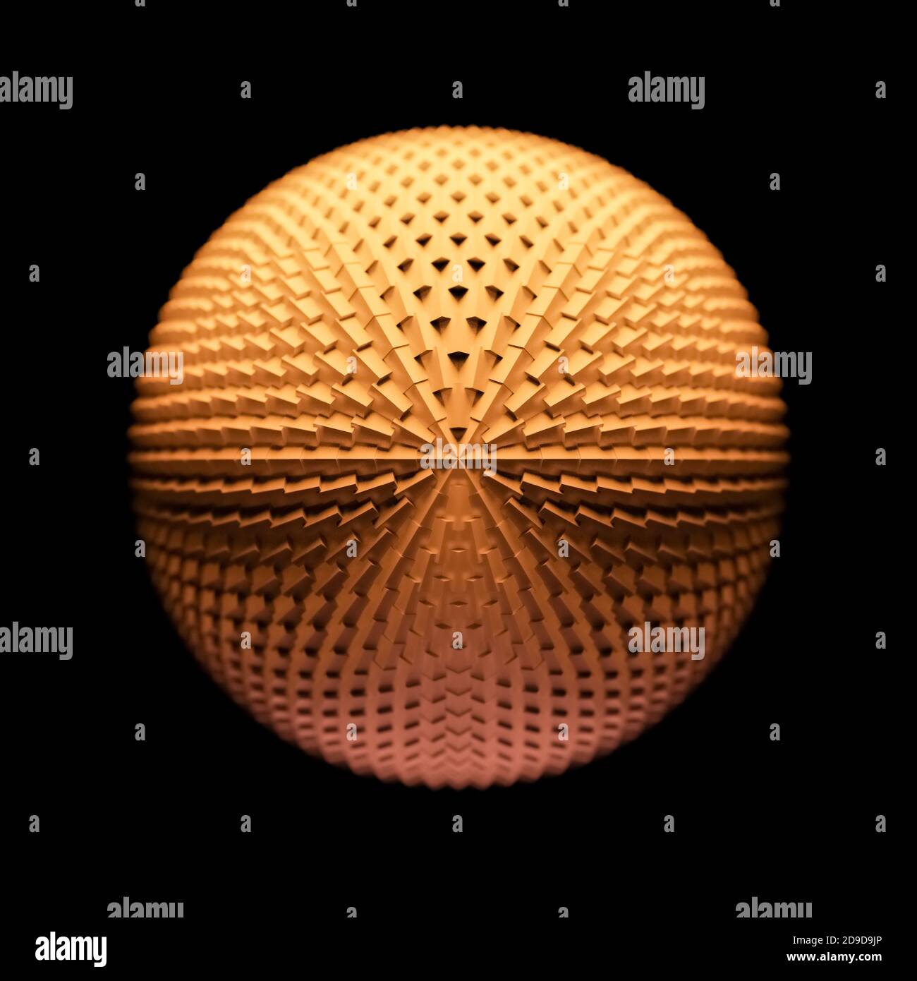 Sfondo astratto, sfera o sfera con forme simmetriche di cubo rotondo, bordi, texture di edgy, motivo angolare o texture, illustrazione 3D, cgi Foto Stock