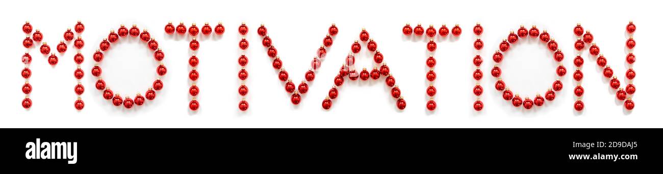 Red Christmas Ball Ornament Building Word motivazione Foto Stock
