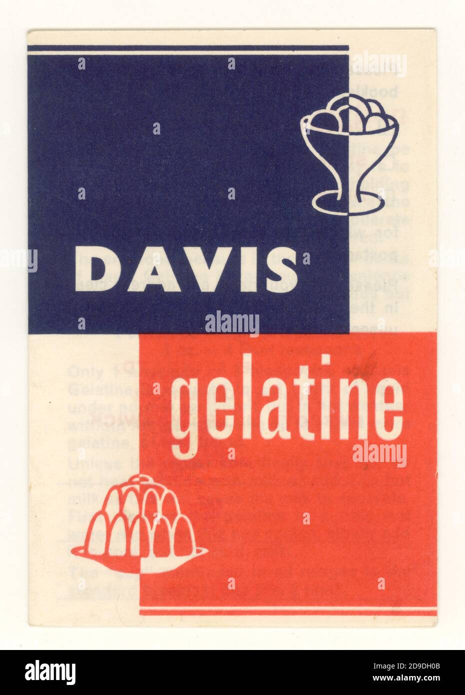 Volantino di ricetta della gelatina di Davis vintage, verso la fine degli anni '50, Regno Unito Foto Stock