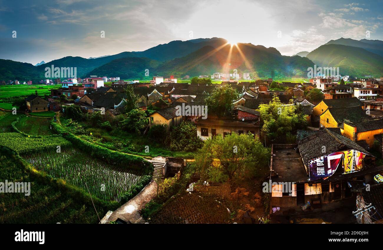 Guangxi guilin Tang Jiatun irrigazione Contea di Yang Foto Stock