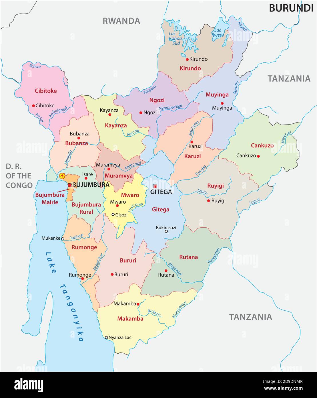 mappa vettoriale della nuova divisione amministrativa dello stato Del Burundi Illustrazione Vettoriale