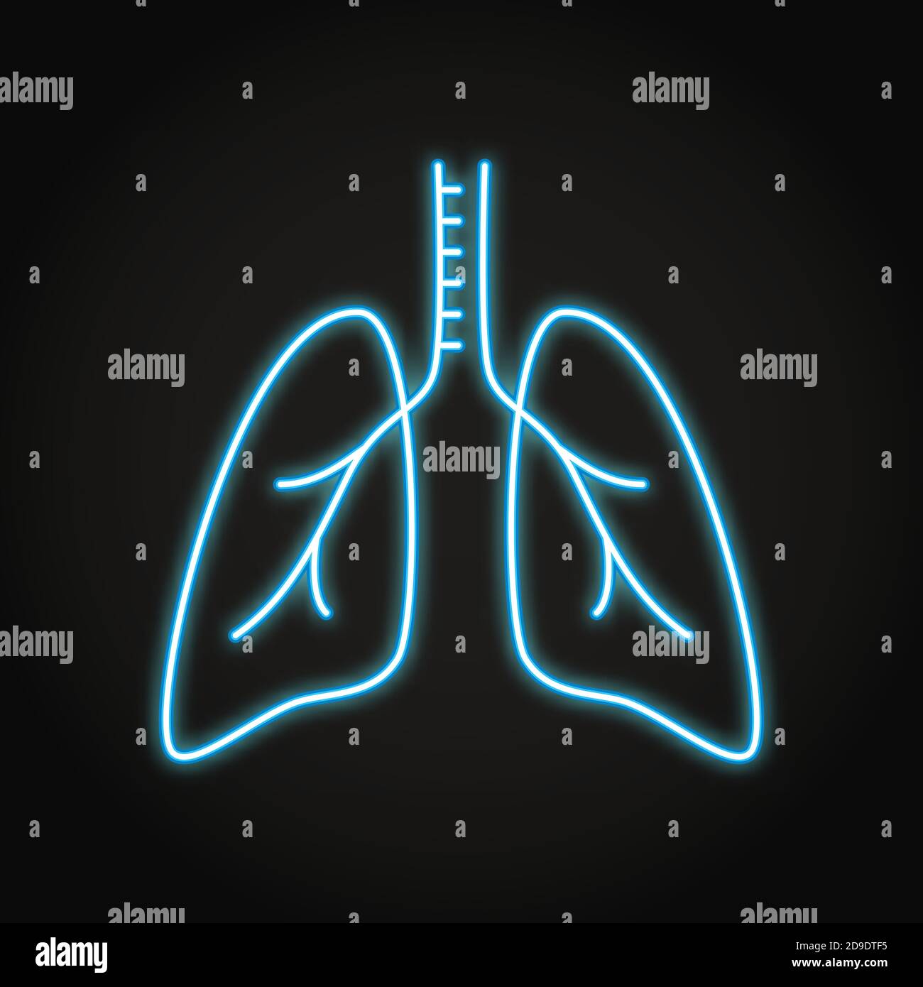 Icona dei polmoni al neon in stile linea sottile Illustrazione Vettoriale