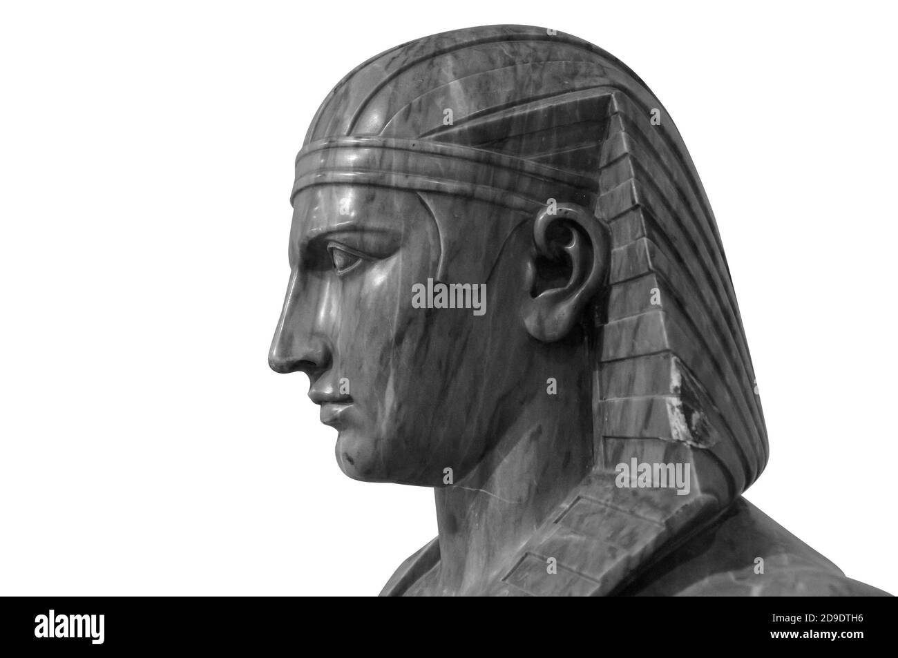 Faraone degli dei egiziani morte religione simbolo pietra statua isolato su bianco. Maschera di pietra faraone tutankhamen su sfondo bianco Foto Stock