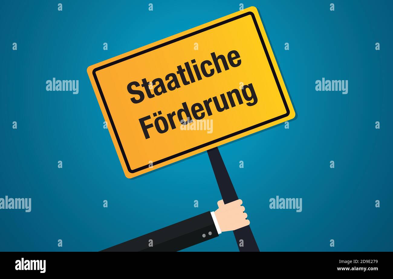 Segnale di finanziamento statale con parole tedesche Staatliche Förderung - appartamento disegno di illustrazione vettoriale Illustrazione Vettoriale