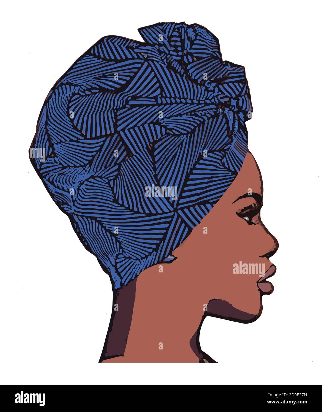 Bella donna nera in un turbante. Illustrazione Vettoriale