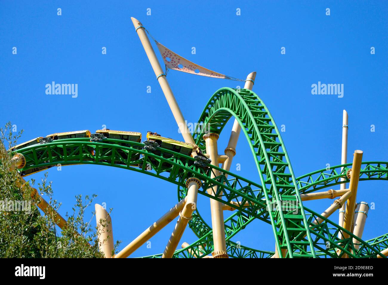 Dettaglio delle montagne russe della maledizione di Cobra a Busch Gardens Tampa Foto Stock