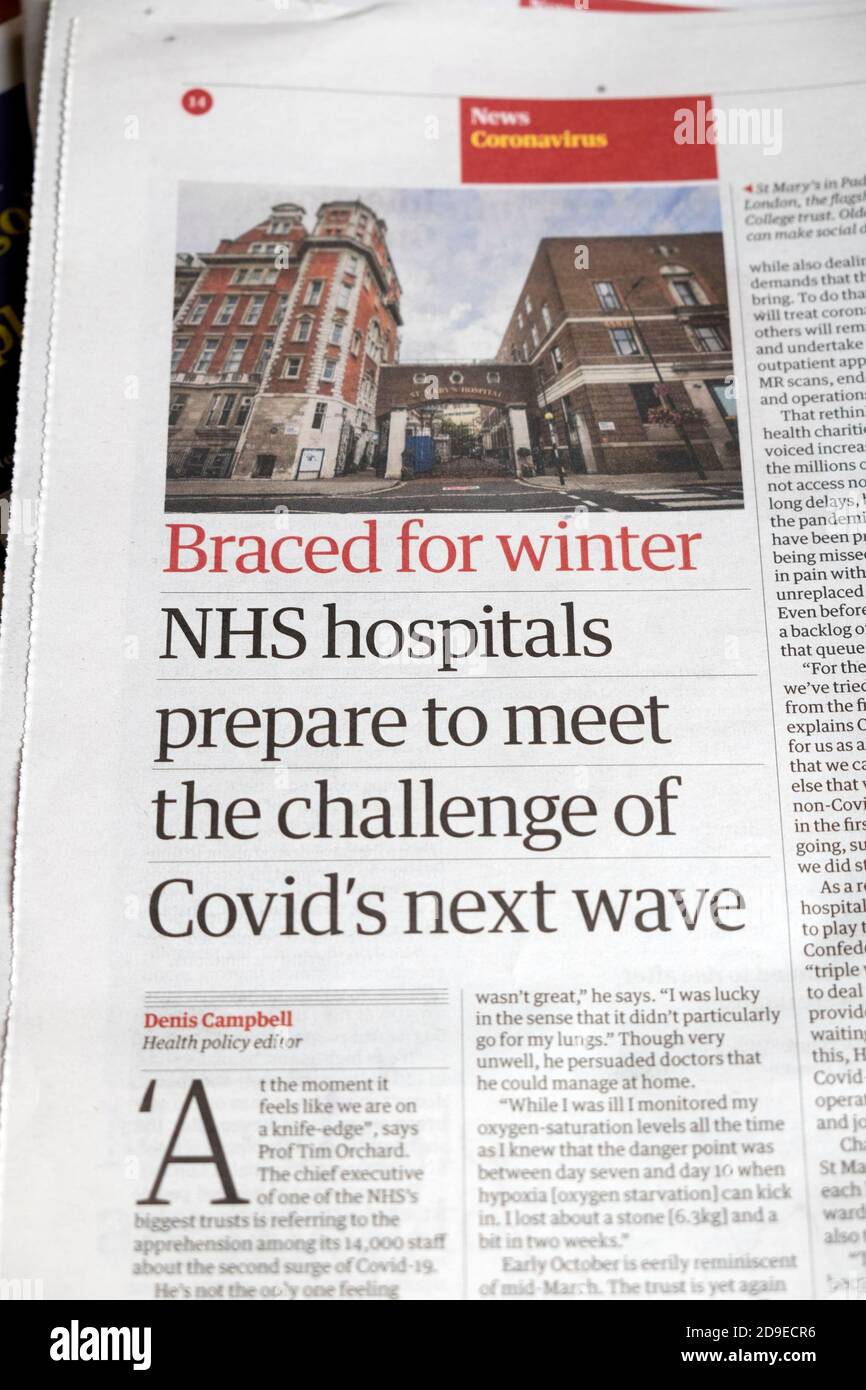 Braced per l'inverno 'NHS ospedali prepararsi per affrontare la sfida Della prossima ondata di Covid' Foto Stock