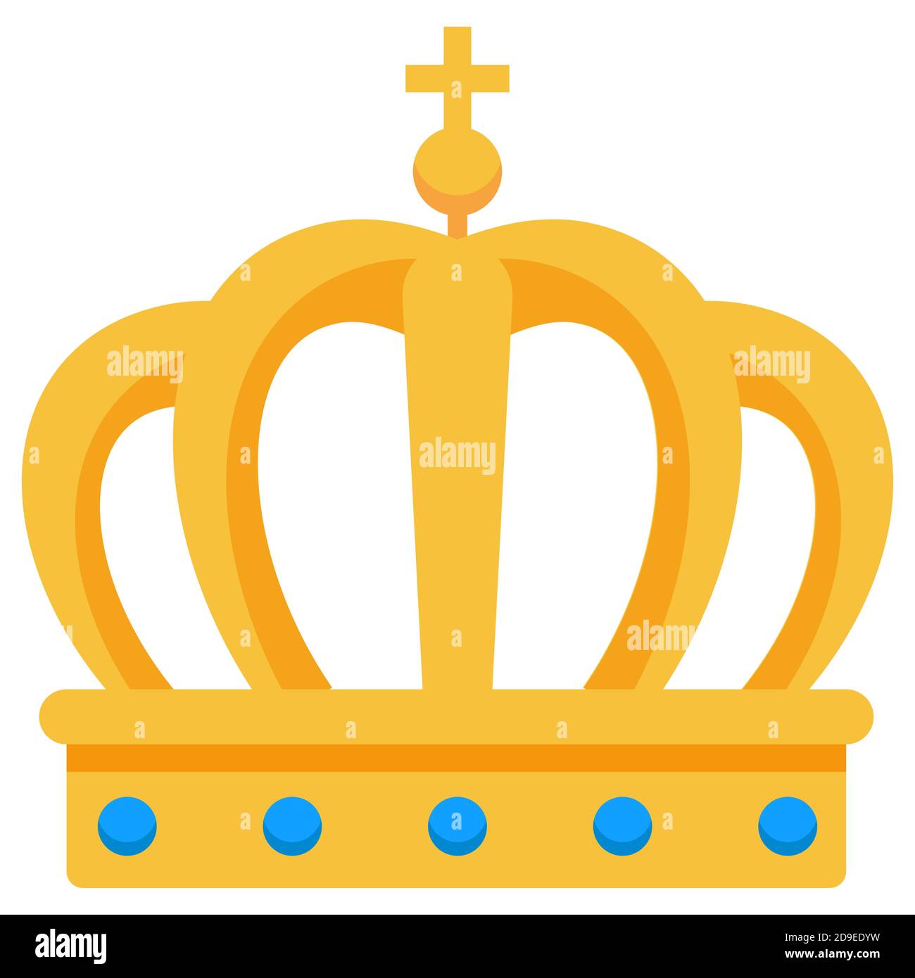 Corona d'oro con gemme blu. Bellissimo simbolo reale in stile cartoon. Illustrazione Vettoriale