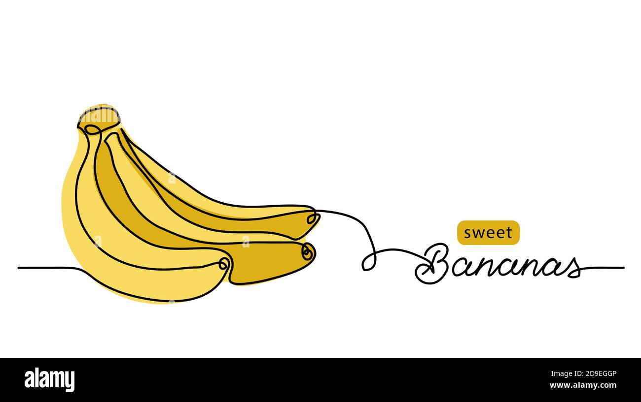 Illustrazione del vettore di mazzo di banane. Un disegno a linea continua con scritte di banane dolci Illustrazione Vettoriale