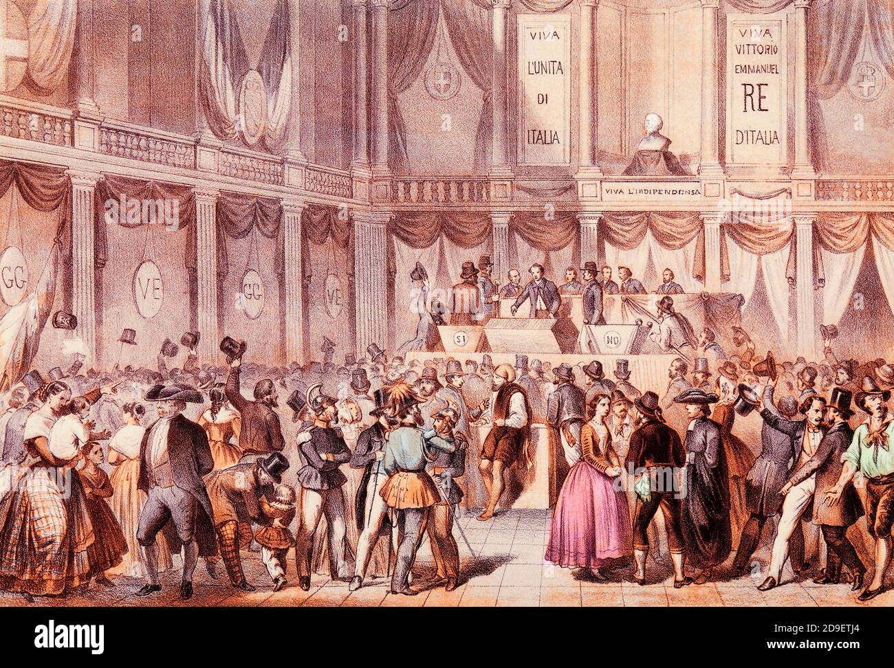 Unità Italiana (1859-1924). Voto per l'annessione del regno delle due Sicilie al Regno d'Italia. Napoli, 21 ottobre 1860, Foto Stock