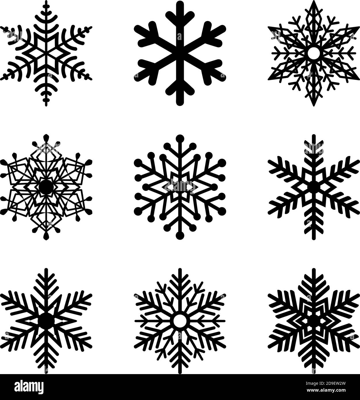 Set di fiocchi di neve vettoriali. Illustrazione delle festività. Neve nuovi anni ornati. Elemento natalizio Snowflake silhouette clipart. Decorazione invernale. . Illustrazione vettoriale Illustrazione Vettoriale