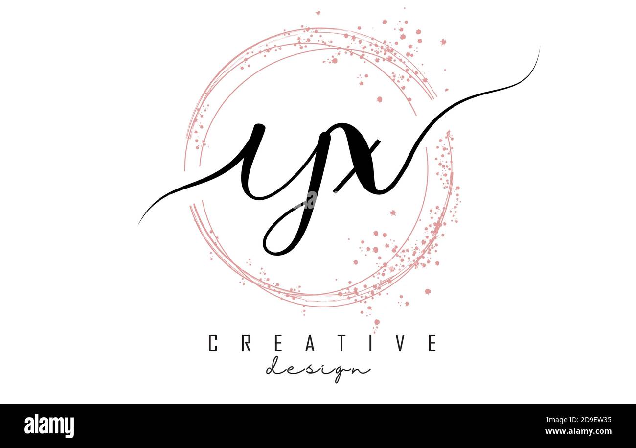 Logo scritto a mano YX Y X con cerchi scintillanti con glitter rosa. Illustrazione vettoriale decorativa con lettere Y e X. Illustrazione Vettoriale