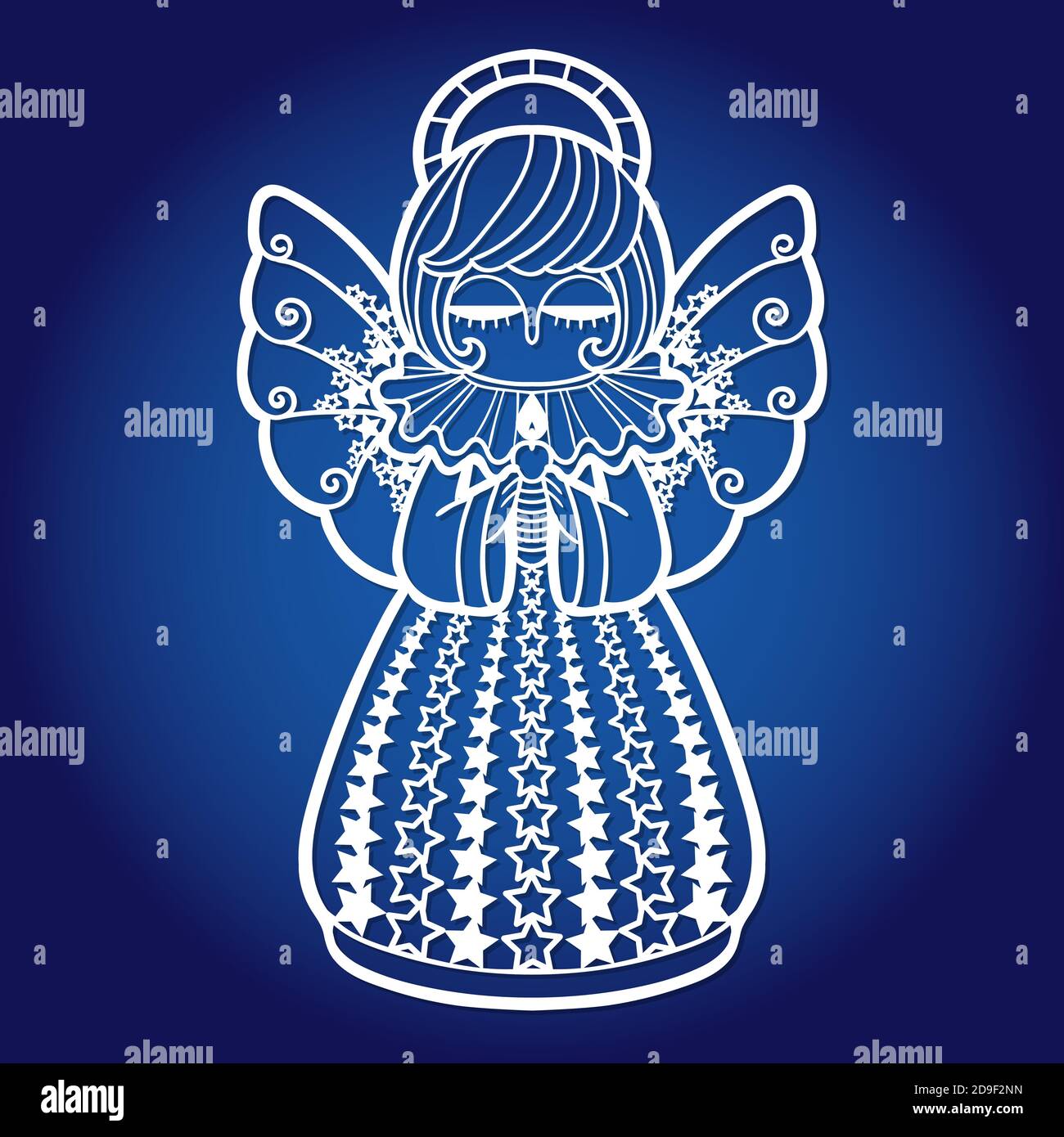 Dima per taglio laser. Apertura angelo di Natale. Per il taglio da qualsiasi materiale. Vettore Illustrazione Vettoriale