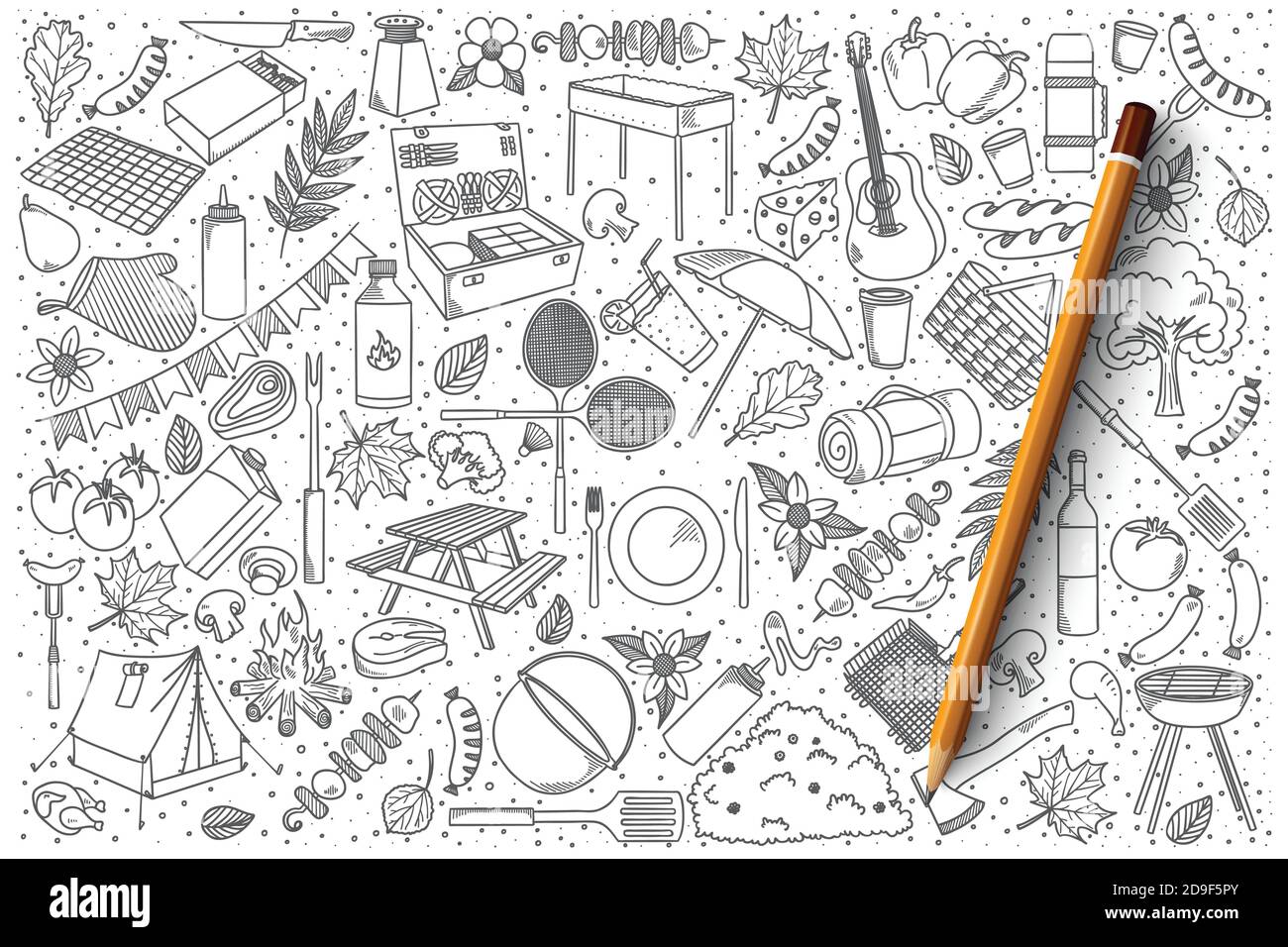 Insieme vettoriale di doodle picnic Illustrazione Vettoriale