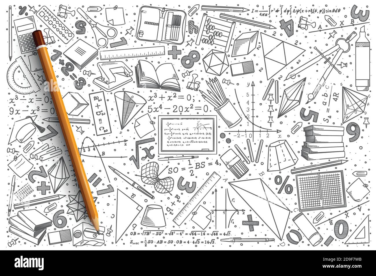 Set di dodle vettoriali matematiche disegnate a mano Illustrazione Vettoriale