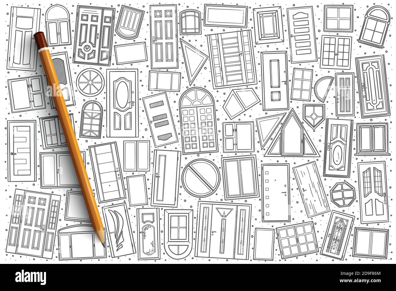 Set di doodle per finestre disegnate a mano e porte vettoriali Immagine e  Vettoriale - Alamy