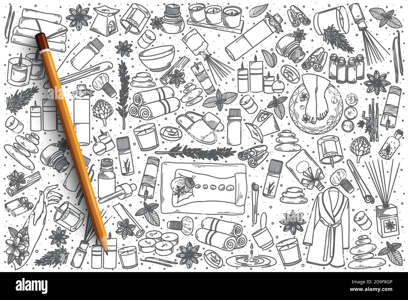Set di doodle vettoriali per aromaterapia disegnate a mano Illustrazione Vettoriale