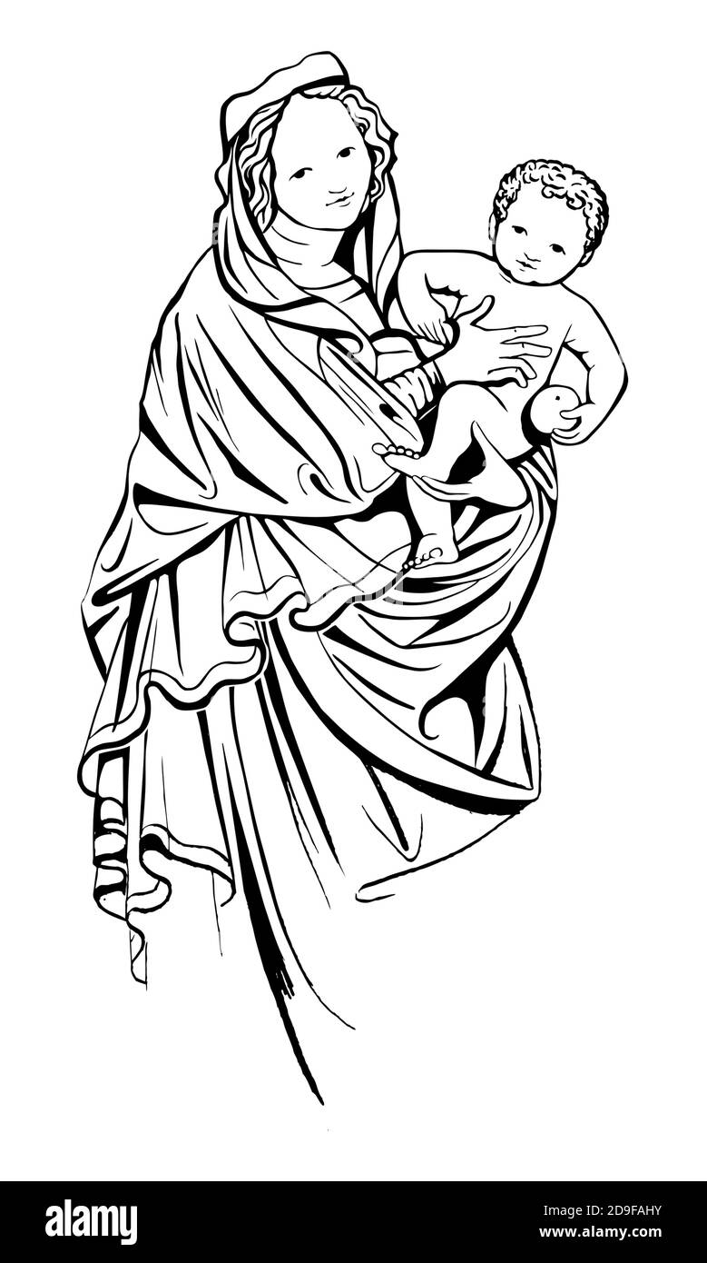 Madonna di Šternberk, statua gotica medievale, 14. Secolo, illustrazione Foto Stock