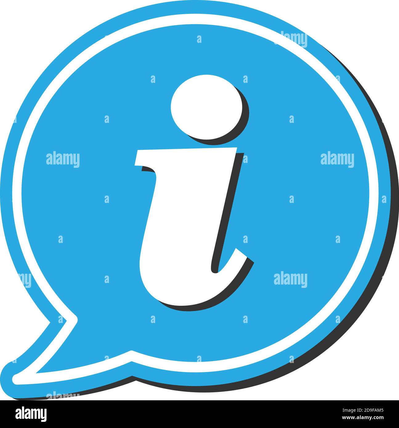 simbolo o icona delle informazioni, bolla vocale con illustrazione del vettore della lettera i. Illustrazione Vettoriale
