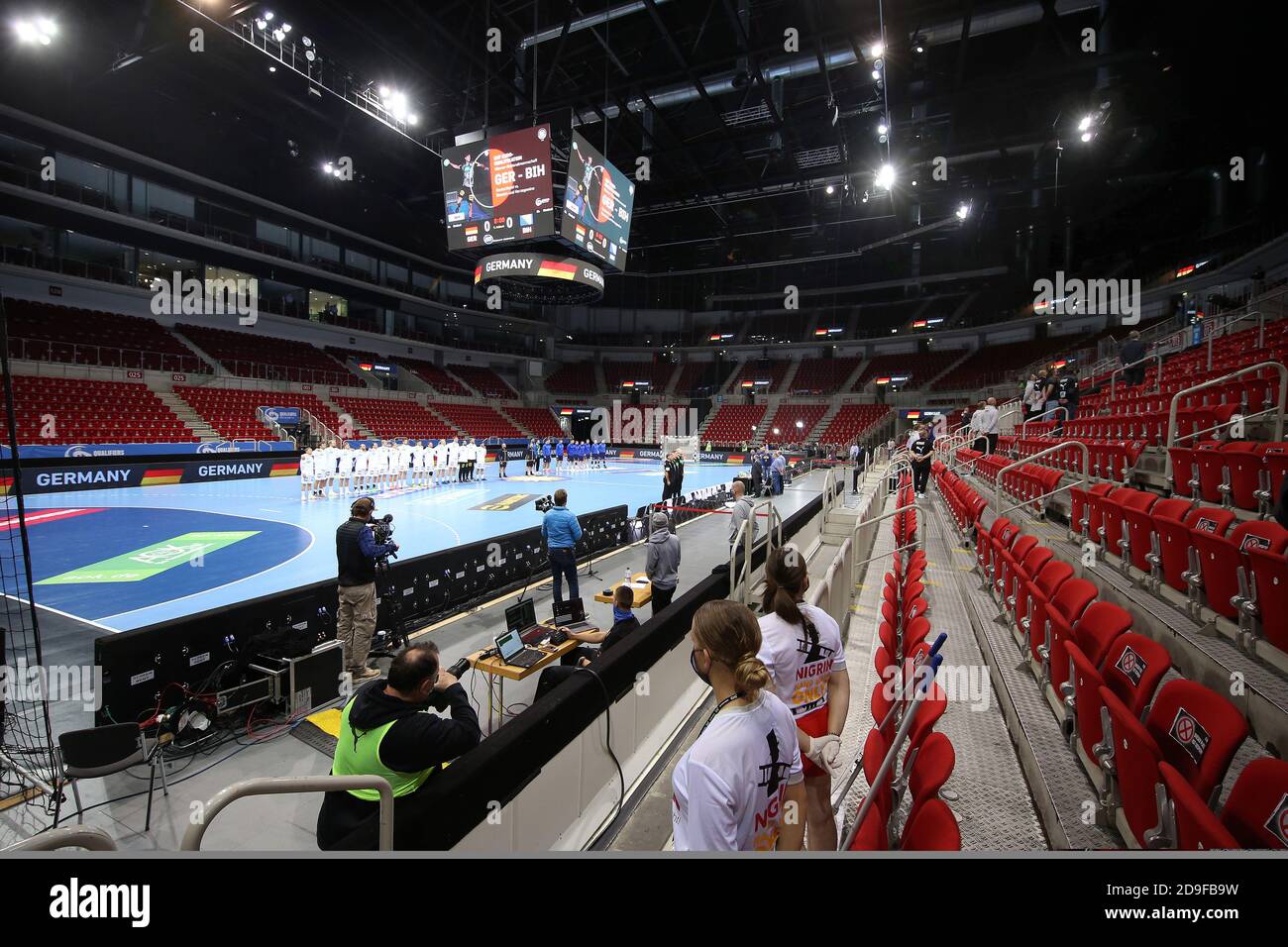 Primo: 05.11.2020 Pallamano: EHF Euro Qualification Germania. - Bosnia-Erzegovina ISS DOME HALLE VúBERSICHT GEISTERSPIEL | utilizzo in tutto il mondo Foto Stock