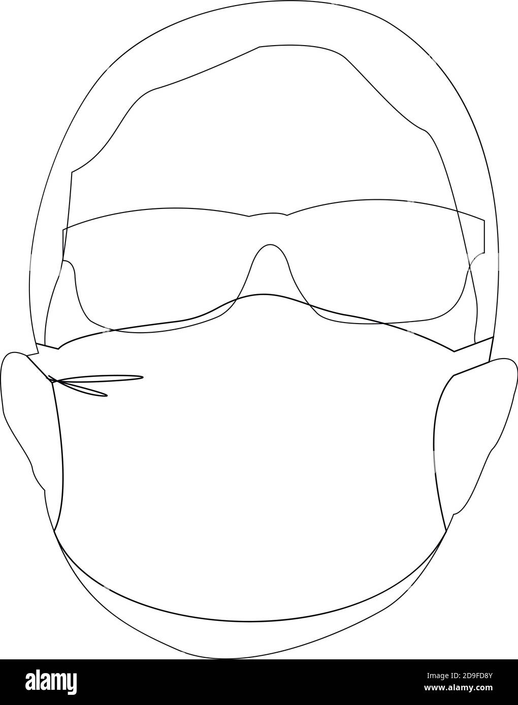 Illustrazione della linea di un uomo che indossa una maschera, maschere per la respirazione di sicurezza, maschera dentista, sicurezza industriale, protezione dalla polvere, protezione da covidi, Vector Illustrazione Vettoriale