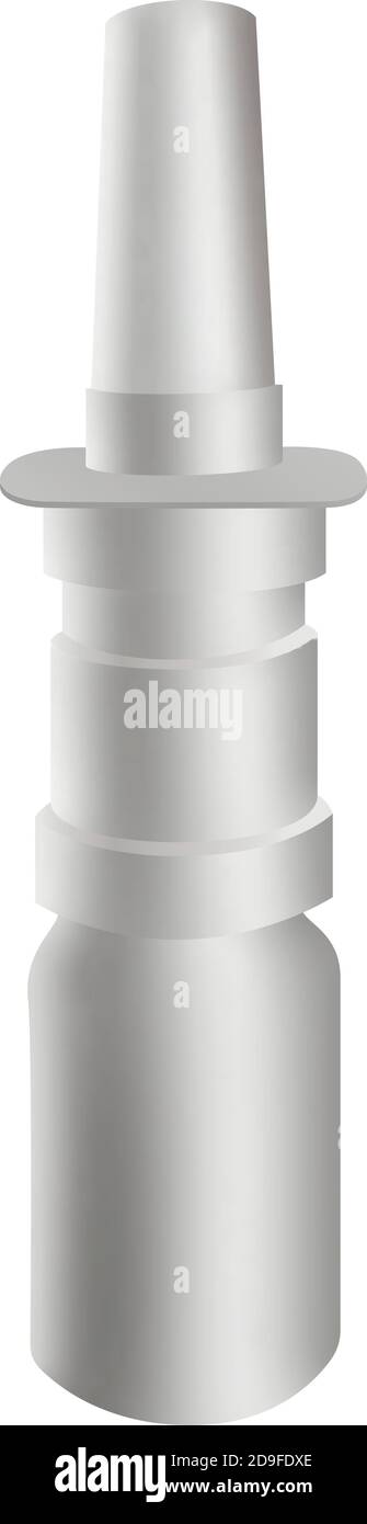 Spray medico farmaci antisettici nasali flacone di plastica Bianco. Pronto per il tuo design. Vettore di imballaggio del prodotto EPS10. 3D Illustrazione Vettoriale
