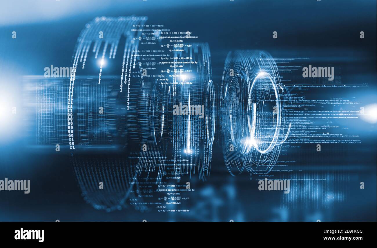 Design futuristico e moderno di Prototype.Code e Numbers per il concetto di computing e comunicazione quantistica. Astratto tecnologico e ingegneristico. Foto Stock